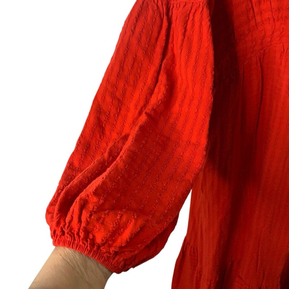 Anthropologie Amadi Alisha Linen Maxi Dress XL Long Sleeves Textured Holiday Red - Picture 14 of 16